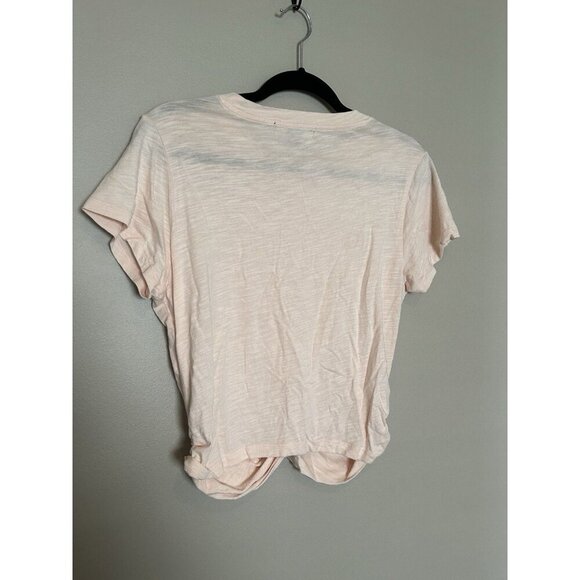 Women's Pink Summer Crop Top Solid Short Sleeve Twist Front Tee T-Shirt Size L - Picture 6 of 9